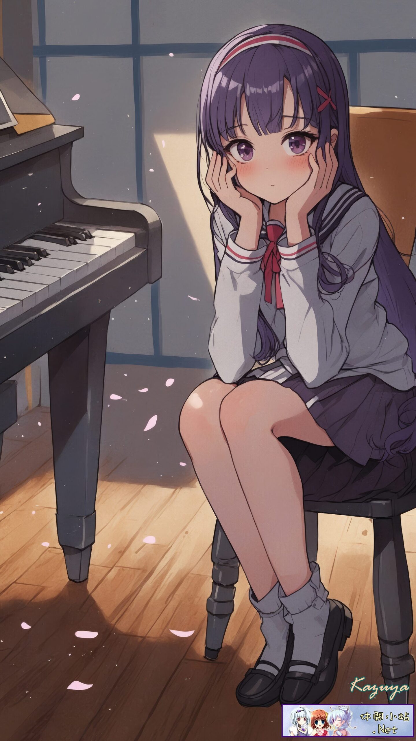 SchoolGirl sitting beside the piano SchoolGirl sitting beside the piano