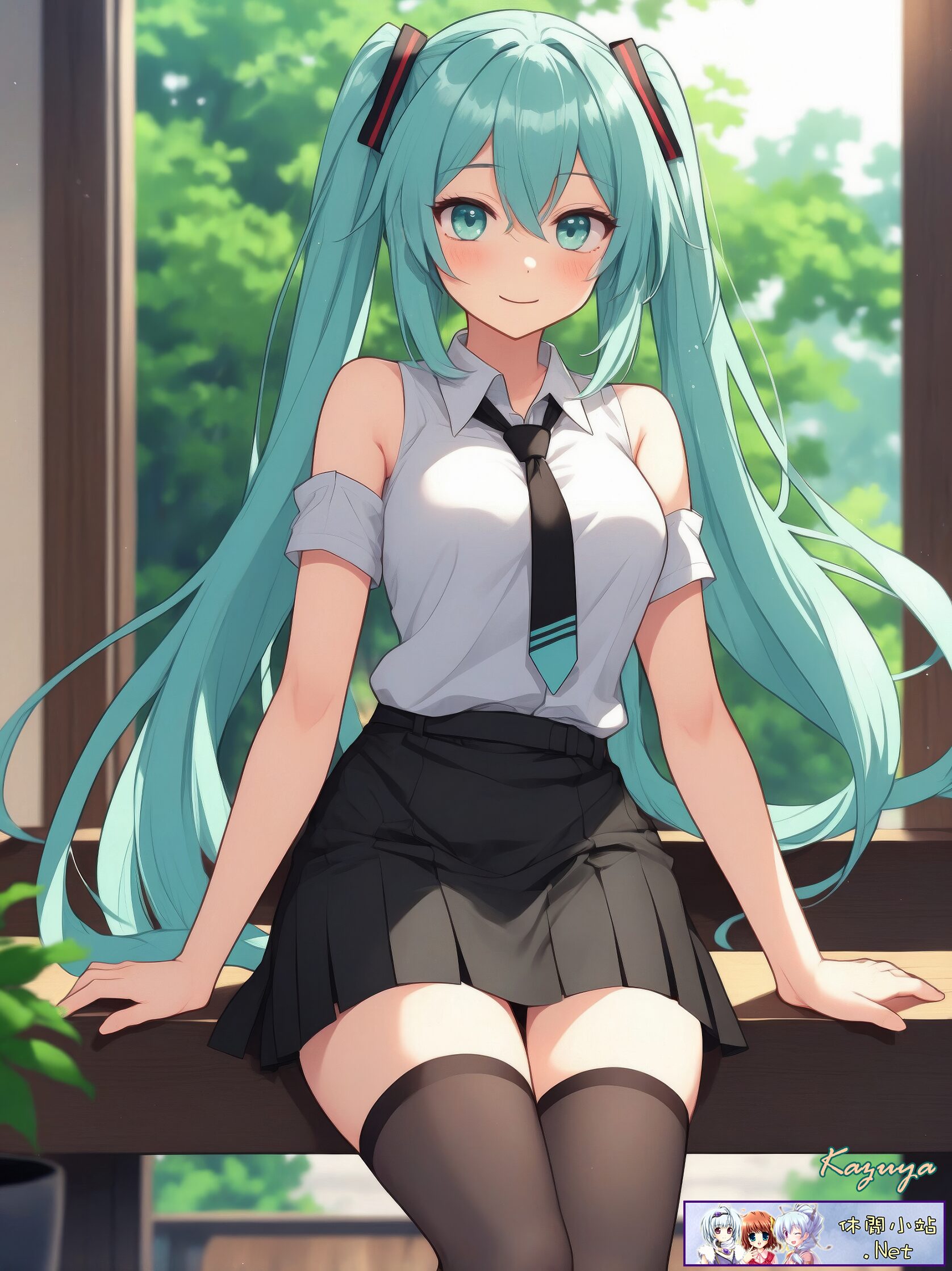 Vocaloid -Hatsune Miku sitting indoor Vocaloid -Hatsune Miku sitting indoor