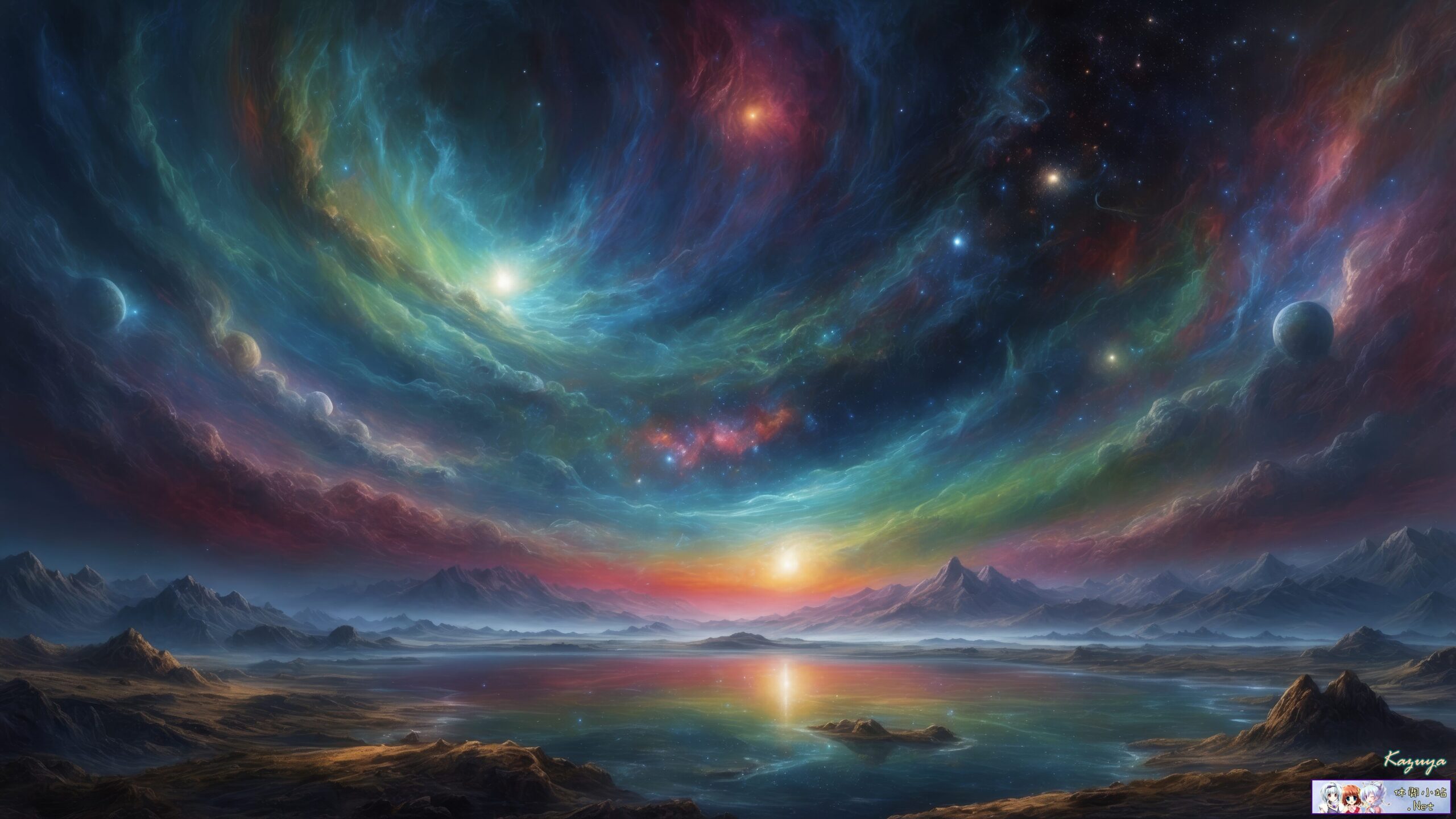 Far view of landscape with galaxy sky Far view of landscape with galaxy sky