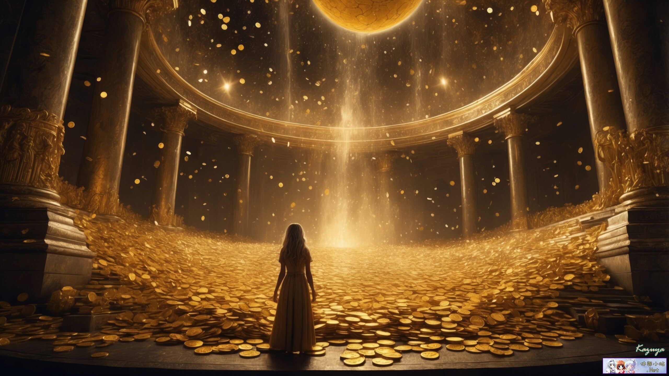 Gold coin shower in the palace deep inside Gold coin shower in the palace deep inside