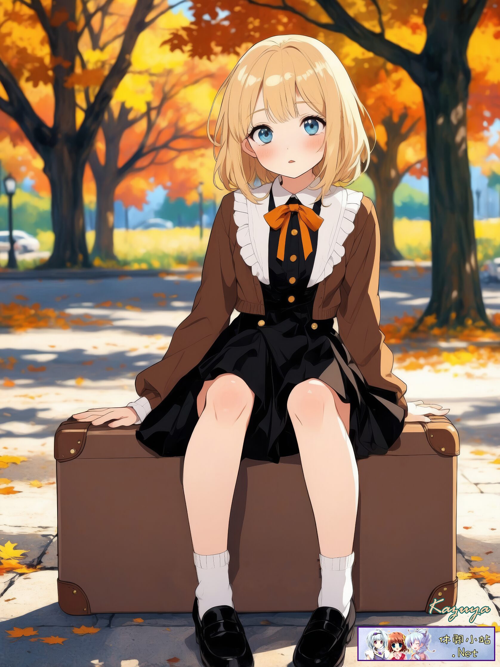 Cute girl sitting on a big briefcase Cute girl sitting on a big briefcase