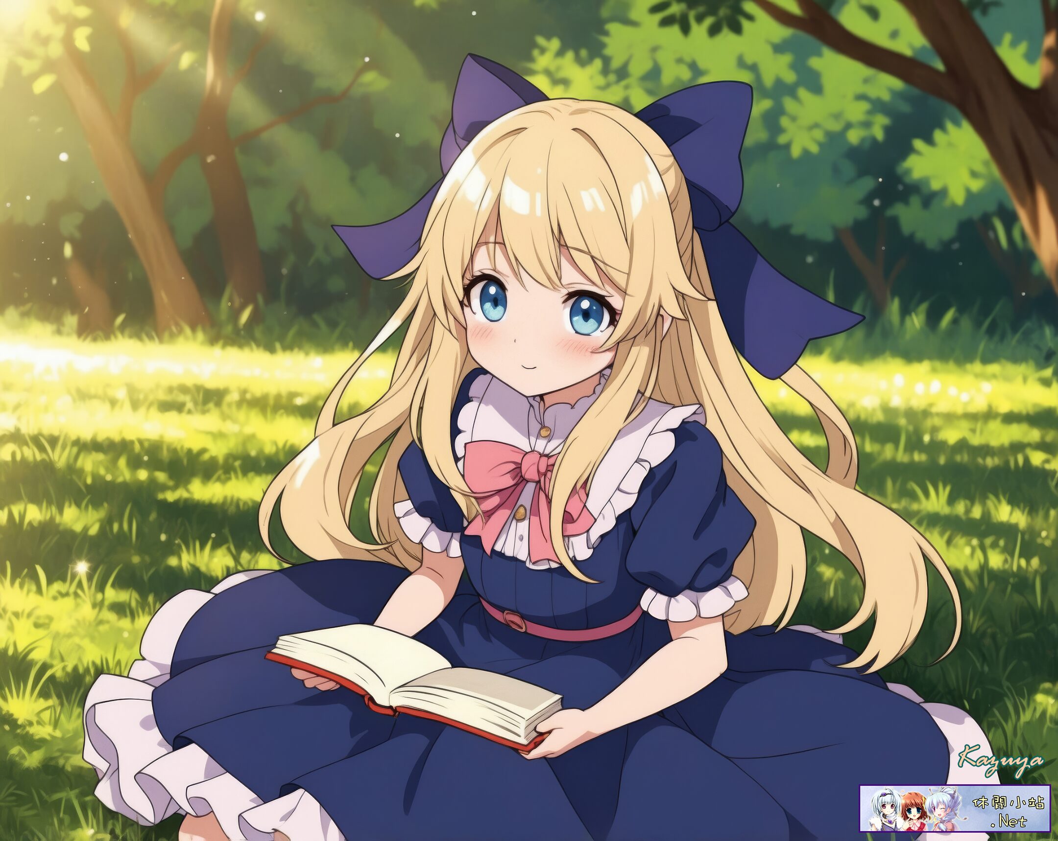Cute girl sitting on the grass and read a book Cute girl sitting on the grass and read a book